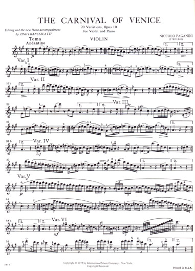 Variaciones sobre el carnaval de venecia sheet music